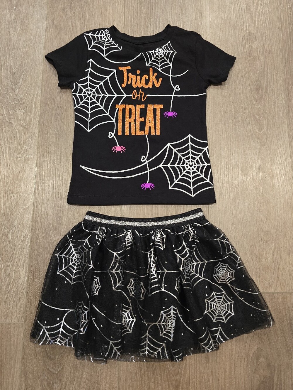 Way to Celebrate Girls Halloween Shirt Tulle Skirt Set NWOT XS 4/5 Spiderweb